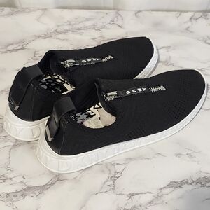 DKNY Women Black Gray 9M Zip Up Logo Walking Athletic Shoes Casual Sneakers